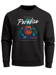 Sweatshirt Herren ohne Kapuze Frontprint Paradiso Pineapple DJ Ananas Design Electronic Music Streetwear Pullover Fashion Neverless®