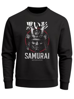 Sweatshirt Herren ohne Kapuze Japan Samurai Frontprint Rundhals-Pullover Fashion Streetwear Männer Neverless®
