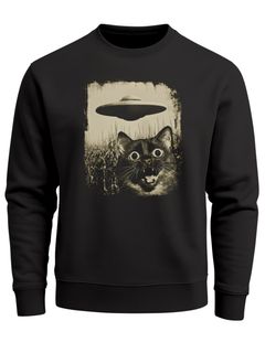 Sweatshirt Herren Frontprint Pullover mit Print Katze Ufo Science Fiction Aufdruck Lustig Fashion Streetwear Neverless®