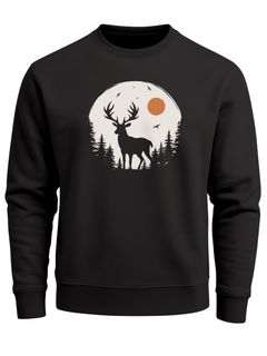 Sweatshirt Herren Frontprint Pullover mit Print Waldmotiv Hirsch Outdoor Streetwear Fashion Streetwear Neverless®