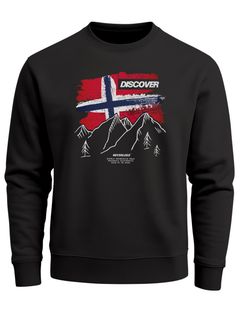 Sweatshirt Herren Frontprint Pullover mit Print Discover Norway Outdoor Design mit Flagge und Bergmotiv Fashion Streetwear Neverless®