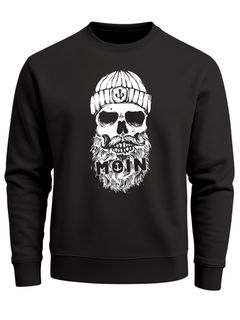 Sweatshirt Herren ohne Kapuze Frontprint Moin Skull Totenkopf Anker Nordic Streetwear Pullover Fashion Neverless®