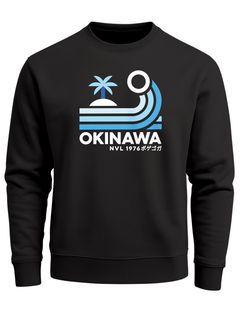 Sweatshirt Herren Frontprint Pullover mit Print Okinawa Wave Retro Design Palme Sonne Welle Fashion Streetwear Neverless®