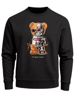 Sweatshirt Herren Frontprint Pullover mit Print I’ll Bear Back Teddy mit Cyborg Design Fun Streetwear Fashion Neverless®