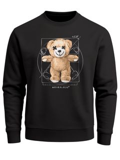 Sweatshirt Herren Frontprint Pullover mit Print Vitruvian Teddy Kunst Design Teddybär Graphic Streetwear Fashion Neverless®