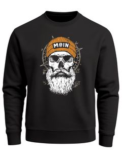 Sweatshirt Herren Frontprint Pullover mit Print Moin Skull Totenkopf Anker Nordic Streetwear Design Fashion Neverless®