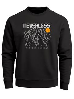 Sweatshirt Herren Mountain Berge Frontprint Pullover mit Print Mission Unknown Schriftzug Fashion Streetwear Neverless®