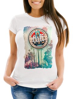 Damen T-Shirt California Beach Sunset Palmen Retro Slim Fit Neverless®