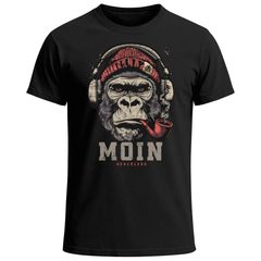 Herren T-Shirt Moin Schriftzug Gorilla Möwe Musik Aufdruck Brustprint Printshirt Fashion Streetstyle Neverless®