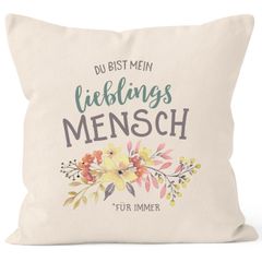 Kissen-Bezug Du bist mein Lieblingsmensch Blumen Geschenk Kissen-Hülle Deko-Kissen Baumwolle MoonWorks®