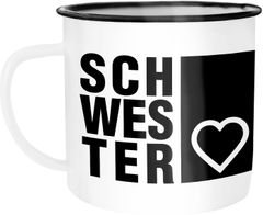 Emaille Tasse Becher Schwesterherz Geschenk für Schwester Kaffeetasse Moonworks®