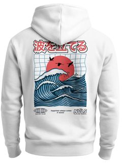 Herren Sweatjacke Backprint Japan Welle Grafik Design Zipjacke Zip-Hoodie Männer Fashion Streetstyle Neverless®