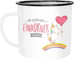 Emaille Tasse Becher die XXX Einhörner heißen Wunschname Personalisierbar Individuell Kaffeetasse Moonworks®