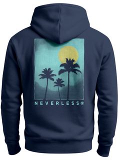 Herren Sweatjacke Backprint Palmen Zipjacke Zip-Hoodie Sunset Design Männer Beach Vibes Fashion Streetstyle Neverless®