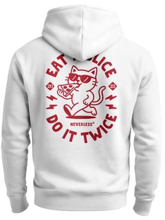 Herren Sweatjacke Backprint | Eat twice Pizza Cat | Zipjacke Zip-Hoodie mit Katze Fashion Streetstyle Neverless®