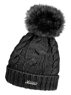 Damen Strickmütze mit Bommel Grobstrick Pudelmütze mit Fellbommel Fake Fur Wintermütze Neverless®