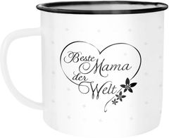 Emaille Tasse Becher Herz Beste Mama der Welt Geschenk zum Muttertag Kaffeetasse Moonworks®