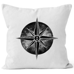 Kissenbezug Anker Windrose Mond Nautical maritim Watercolor Kompass Anchor Moon Kissenhülle Dekokissen Kissen Autiga®