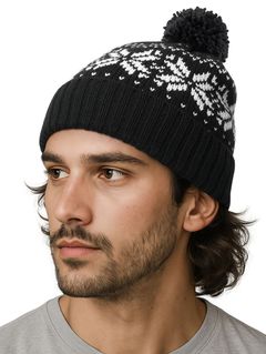 Strickmütze Herren Norweger Strickmuster Bommelmütze Wintermütze Rippstrick Neverless®