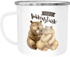 Emaille Tasse Becher Du bist bärenstark Bären Geschenk Liebe Freund Freundin Tasse Liebessprüche Kaffeetasse Moonworks®