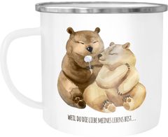 Emaille Tasse Becher Liebe meines Lebens Bären Geschenk Liebe Spruch Tasse Liebessprüche Kaffeetasse Moonworks®