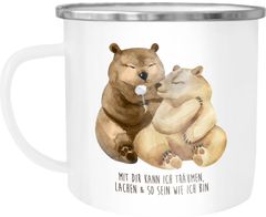 Emaille Tasse Becher Liebe Spruch mit dir kann ich träumen Geschenk Valentinstag Weihnachten Liebesspruch verliebte Bären Kaffeetasse Moonworks®