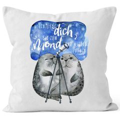 Kissen-Bezug Seehunde Robben Sterne Ich liebe dich bis zum Mond und wieder zurück Kissen-Hülle Deko-Kissen Baumwolle MoonWorks®