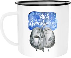 Emaille Tasse Becher Ich liebe dich bis zum Mond und wieder zurück Liebe Spruch Geschenk Seehunde Robben Sterne Kaffeetasse Moonworks®