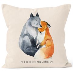 Kissen-Bezug Liebe meines Lebens Fuchs Geschenk Liebe Spruch Kaffeetasse Kissen-Hülle Deko-Kissen Baumwolle MoonWorks®