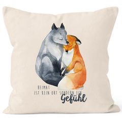 Kissen-Bezug Heimat ist kein Ort sondern ein Gefühl Fuchs Liebe Spruch Geschenk Kissenhülle Dekokissen Baumwolle MoonWorks®