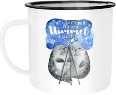 Emaille Tasse Becher Geschenk Liebe Mit dir kann ich den Himmel berühren Spruch Liebesspruch Seehunde Robben Sterne Kaffeetasse Moonworks®