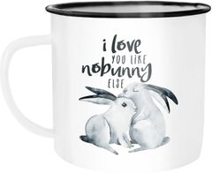 Emaille Tasse Becher Hase I love you like nobunny else Geschenk Liebe Spruch Liebespruch Wortspiel Watercolor Moonworks®