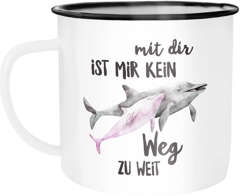 Emaille Tasse Becher Mit dir ist mir kein Weg zu weit Delfin Delphin Liebe Spruch Geschenk Weihnachten Valentinstag Kaffeetasse Moonworks®