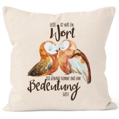 Kissen-Bezug Liebe ist nur ein Wort Eule Liebe Spruch Kissen-Hülle Deko-Kissen Baumwolle MoonWorks®