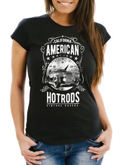 Damen T-Shirt American Hotrods Retro Kult-Auto Car Vintage Print Neverless®