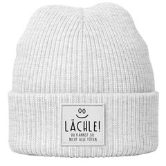 Herren Beanie Spruch Sarkasmus Ironie Lächle Patch Aufdruck Statement Streetweaar Accessoires Männer Moonworks®