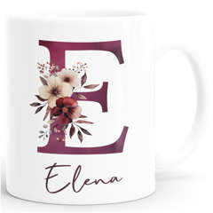 Kaffee-Tasse Design Floral Buchstabe Initiale Monogramm Blüten personalisiert mit Namen persönliche Geschenke SpecialMe®