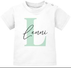 Baby T-Shirt personalisiert mit Namen und Anfangsbuchstabe Wunschname Pastell-Design Mädchen Jungen Baumwolle SpecialMe®