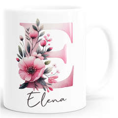Kaffee-Tasse Buchstabe Initiale Monogramm Blüten Blumen Design Floral personalisiert mit Namen persönliche Geschenke SpecialMe®