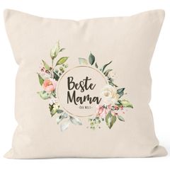 Kissen-Bezug Beste Mama der Welt Muttertag Watercolor Blumen Geschenk Kissen-Hülle Deko-Kissen Baumwolle MoonWorks®