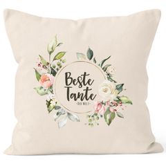 Kissen-Bezug Beste Tante der Welt Watercolor Geschenk Kissen-Hülle Deko-Kissen Baumwolle MoonWorks®