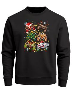 Sweatshirt Herren Weihnachtspullover Lustig Lebkuchen Konsole Gaming Design Weihnachtsoutfit Männer Moonworks®