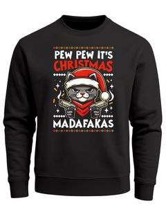 Sweatshirt Herren Weihnachtspullover Katze Pew Pew Madafakas Print Weihnachtsoutfit Männer Moonworks®