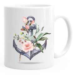 Kaffee-Tasse Anker Blumen Watercolor Tee-Tasse Autiga®