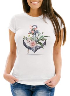 Damen T-Shirt Anker Blumen Watercolor Slim Fit Neverless®