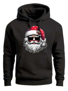 Hoodie Herren Weihnachten Motiv Santa Claus Cool Ugly XMAS Sweater Kapuzenpulli Geschenk Männer Moonworks®