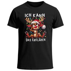 Herren T-Shirt Weihnachten Elch Rentier Lichterkette Ich kann das erklären Spruch lustig XMAS Moonworks®