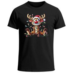 Herren T-Shirt Weihnachten Reniter Elch Comicstil XMAS Outfit Männer Moonworks®