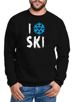 Sweatshirt Herren I Love Ski Ich liebe Ski Wintersportler Ski-Fahrer Rundhals-Pullover Moonworks®