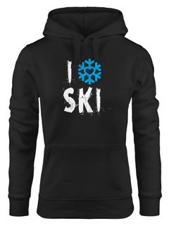 Kapuzen-Pullover Damen I Love Ski Ich liebe Ski Wintersportler Ski-Fahrer Hoodie Moonworks®